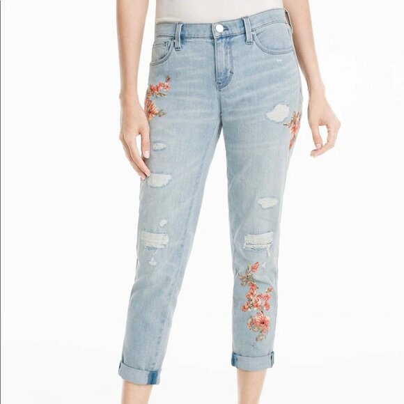 White House Black Market Ladies Embroidered Cropped BOHO Jeans Size 4 - Picture 1 of 13